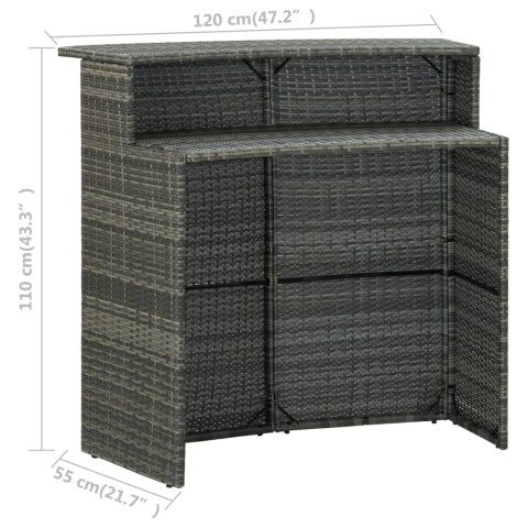 Ogrodowy stolik barowy, szary, 120x55x110 cm, polirattan
