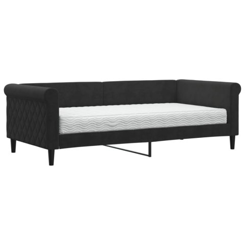 Sofa z materacem do spania, czarna, 90x190 cm, aksamit