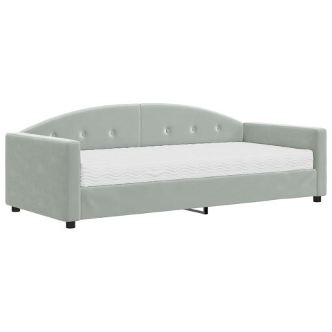 Sofa z materacem do spania, jasnoszara, 90x190 cm, aksamit
