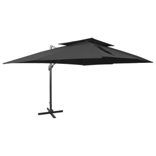 Parasol wiszący z podwójną czaszą, 400x300 cm, czarny