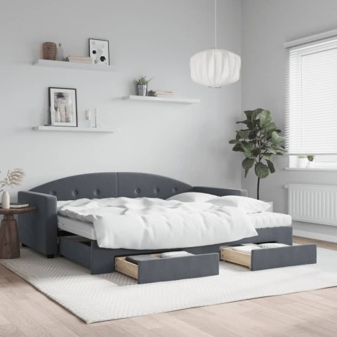 Sofa rozsuwana z szufladami, ciemnoszara, 90x200 cm, aksamit