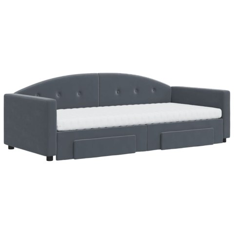 Sofa rozsuwana z szufladami, ciemnoszara, 90x200 cm, aksamit