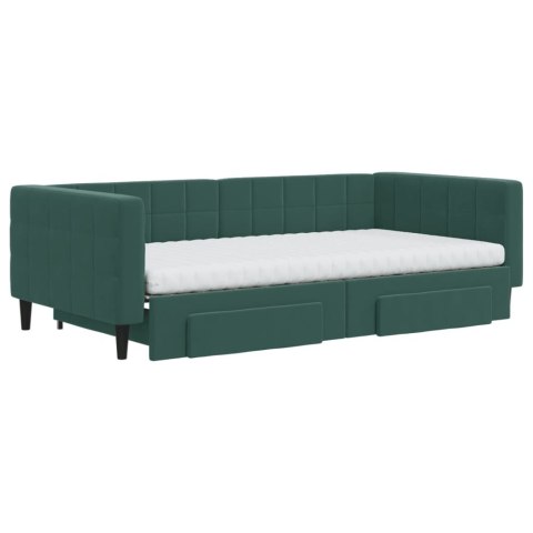 Sofa rozsuwana z szufladami, ciemnozielona, 100x200 cm, aksamit