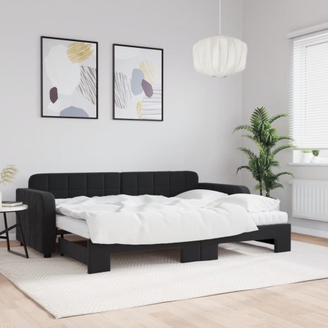 Sofa rozsuwana z materacami, czarna, 80x200 cm, aksamit