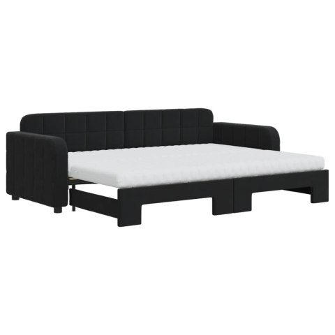 Sofa rozsuwana z materacami, czarna, 80x200 cm, aksamit