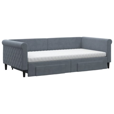 Sofa rozsuwana z szufladami, ciemnoszara, 100x200 cm, aksamit