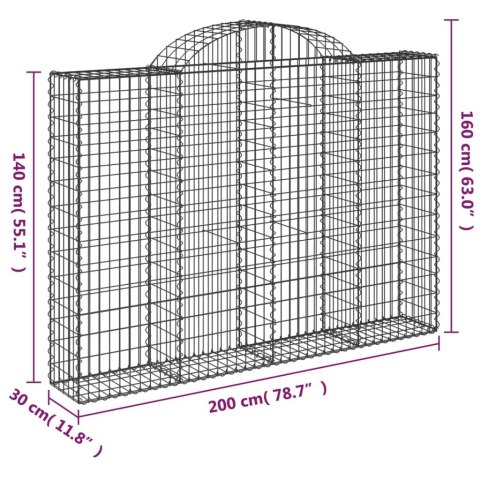 Kosze gabionowe, 6 szt, 200x30x140/160 cm, galwanizowane żelazo