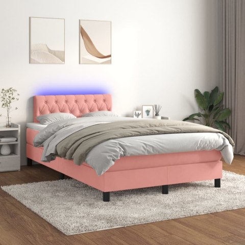 Łóżko kontynentalne z materacem i LED, różowy aksamit 120x200cm