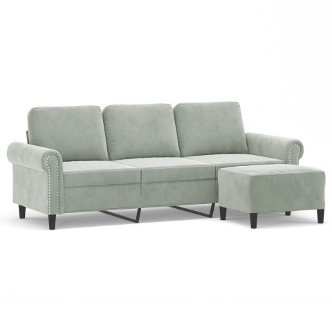 3-osobowa sofa z podnóżkiem, jasnoszara, 180 cm, aksamit