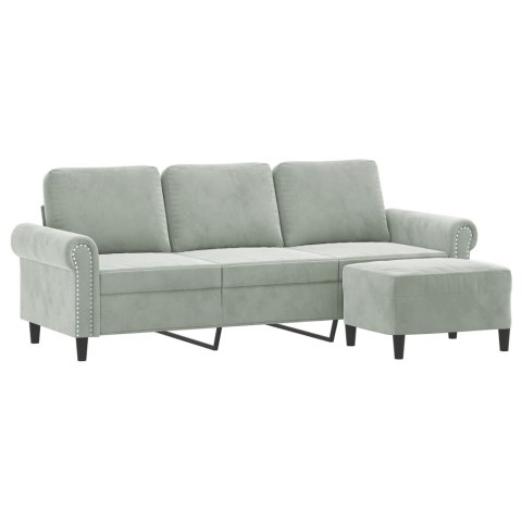 3-osobowa sofa z podnóżkiem, jasnoszara, 180 cm, aksamit