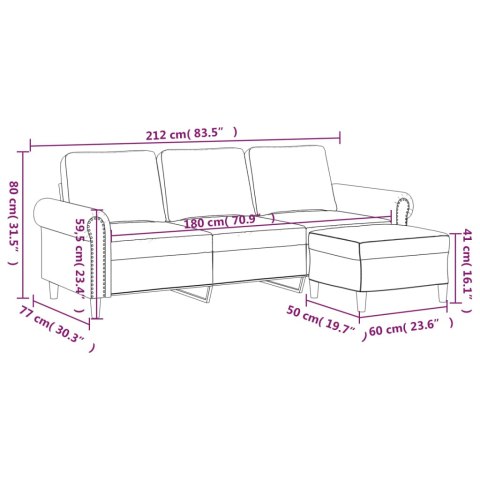 3-osobowa sofa z podnóżkiem, jasnoszara, 180 cm, aksamit