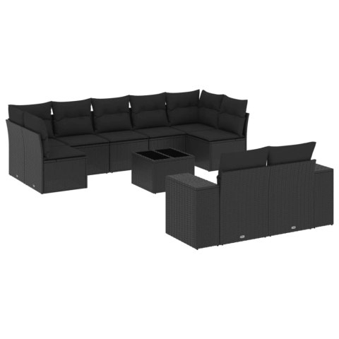 10-cz. zestaw wypoczynkowy do ogrodu, poduszki czarny rattan PE