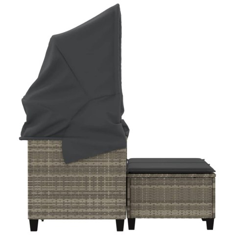 2-os. sofa ogrodowa, daszek i podnóżki, jasnoszara, rattan PE