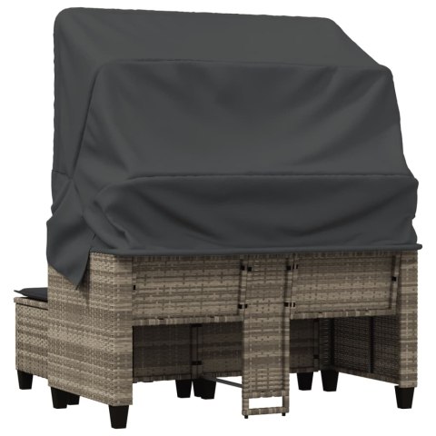 2-os. sofa ogrodowa, daszek i podnóżki, jasnoszara, rattan PE