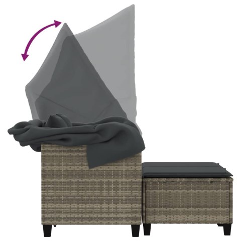 2-os. sofa ogrodowa, daszek i podnóżki, jasnoszara, rattan PE