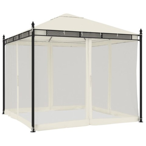 Altanka ze ścianami z siatki, kremowa, 2,93x2,93 m, stal