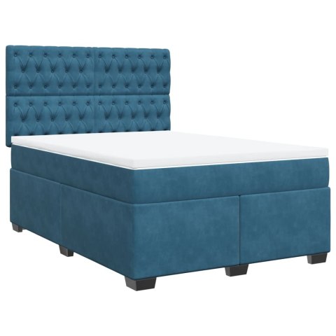 Łóżko kontynentalne z materacem, niebieskie, 140x190cm, aksamit