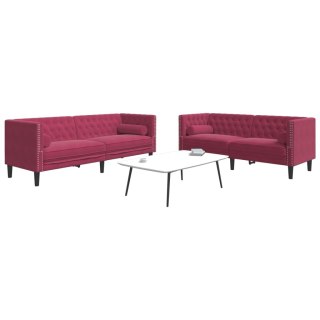 2-cz. wypoczynek Chesterfield z wałkami, bordowy, aksamit