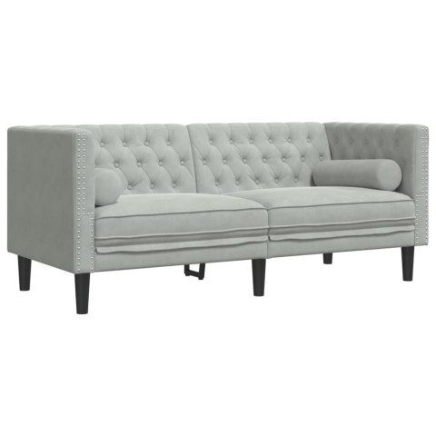 3-cz. wypoczynek Chesterfield z wałkami, jasnoszary, aksamit