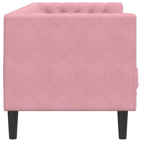 Sofa Chesterfield z wałkami, trzyosobowa, różowa, aksamit