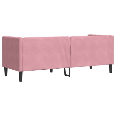 Sofa Chesterfield z wałkami, trzyosobowa, różowa, aksamit