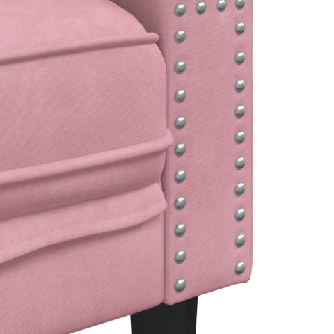 Sofa Chesterfield z wałkami, trzyosobowa, różowa, aksamit