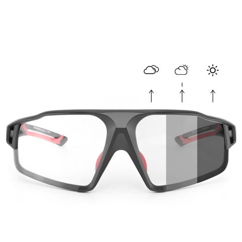Okulary rowerowe fotochromowe UV400 z etui SP216BK - czarno-czerwone