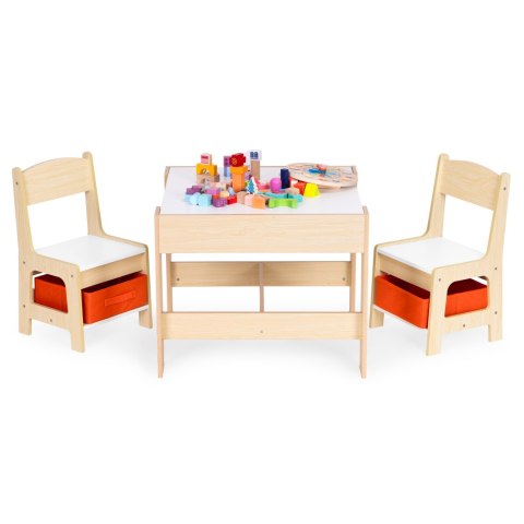 Zestaw mebli dla dzieci stolik + 2 krzesła tablica kredowa ECOTOYS