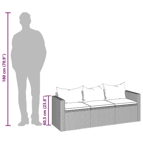 3-os. sofa ogrodowa z daszkiem i podnóżkiem, polirattan, czarna