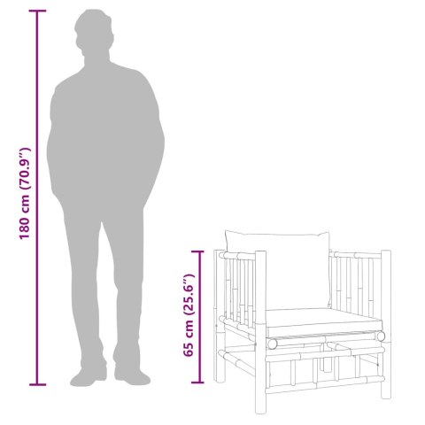 Sofa ogrodowa, kremowe poduszki, bambus