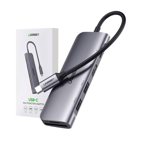 6w1 HUB adapter USB-C - HDMI USB-A USB-C PD czytnik SD TF - szary