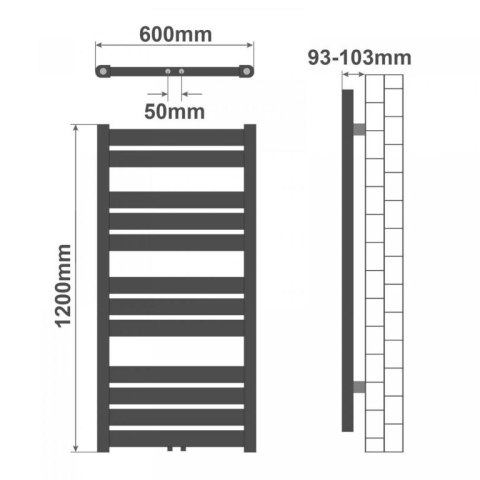 AQUAMARIN Pionowy grzejnik łazienkowy, 1200 x 600 mm