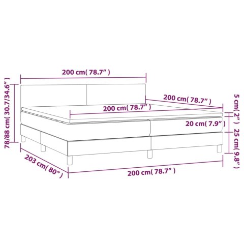 Łóżko kontynentalne, materac i LED, niebieski aksamit 200x200cm