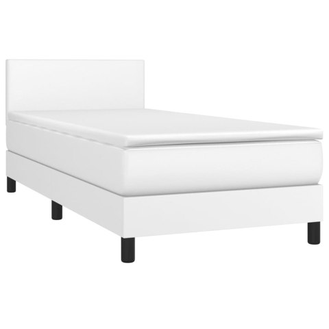 Łóżko kontynentalne z materacem i LED, biała ekoskóra 100x200cm