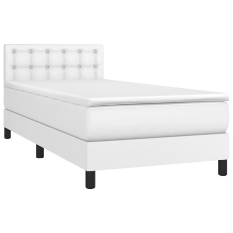 Łóżko kontynentalne z materacem i LED, biała ekoskóra 90x200 cm