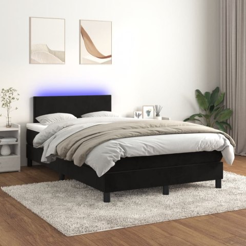 Łóżko kontynentalne z materacem i LED, czarny aksamit 120x200cm