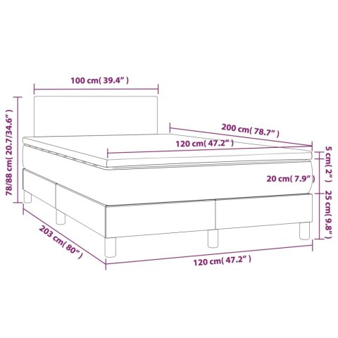 Łóżko kontynentalne z materacem i LED, czarny aksamit 120x200cm