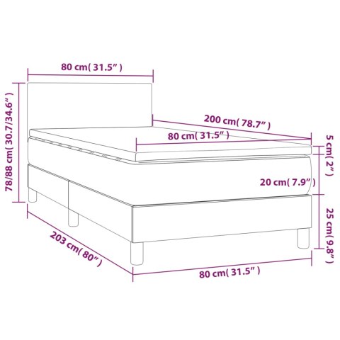 Łóżko kontynentalne z materacem i LED, różowy aksamit 80x200 cm