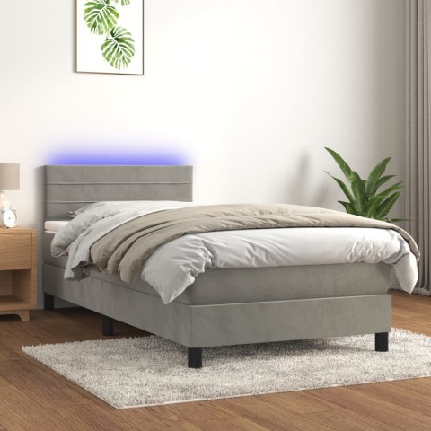 Łóżko kontynentalne z materacem i LED, szare 80x200 cm, aksamit