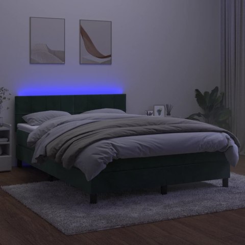 Łóżko kontynentalne z materacem i LED zielony aksamit 140x200cm