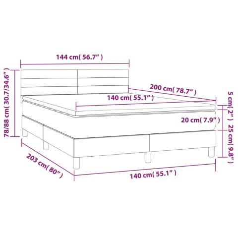 Łóżko kontynentalne, materac i LED, niebieski aksamit 140x200cm