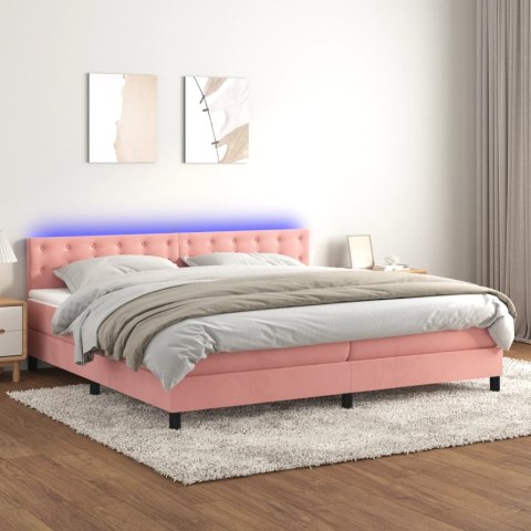 Łóżko kontynentalne z materacem i LED, różowy aksamit 200x200cm