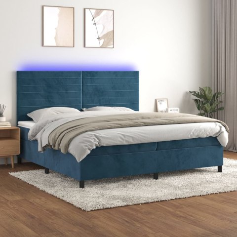 Łóżko kontynentalne, materac i LED, niebieski aksamit 200x200cm