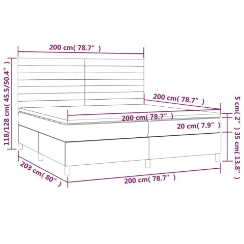 Łóżko kontynentalne, materac i LED, niebieski aksamit 200x200cm