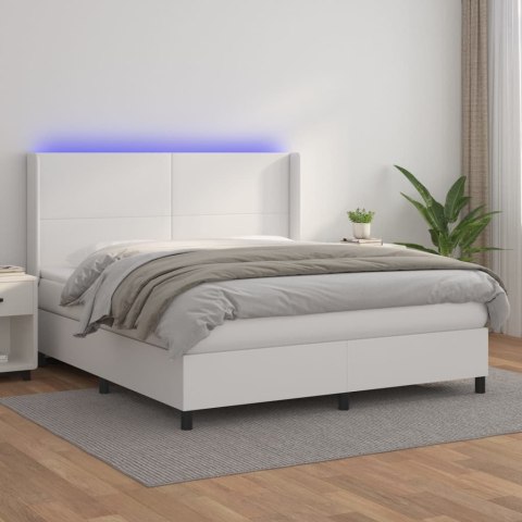 Łóżko kontynentalne z materacem i LED, biała ekoskóra 180x200cm