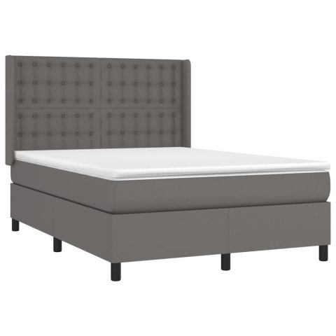 Łóżko kontynentalne z materacem i LED, szara ekoskóra 140x190cm