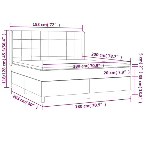 Łóżko kontynentalne z materacem i LED, szare 180x200cm, aksamit