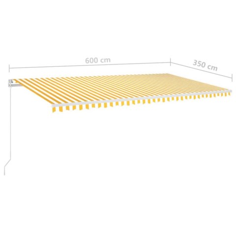 Ręcznie zwijana markiza z LED, 600x350 cm, żółto-biała