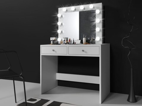 Toaletka z lustrem 12 LED biała, 2 szuflady do makijażu