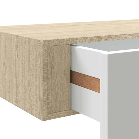 Półka ścienna z szufladą, dąb i biel, 60 x 23,5 x 10 cm, MDF